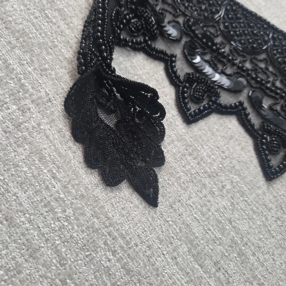 Smithsonian Institution Black Beaded Sequin Victorian Bib Collar Vintage Scarf